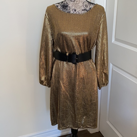 NWT, Nicole Miller Gold Mini Dress - Picture 2 of 5